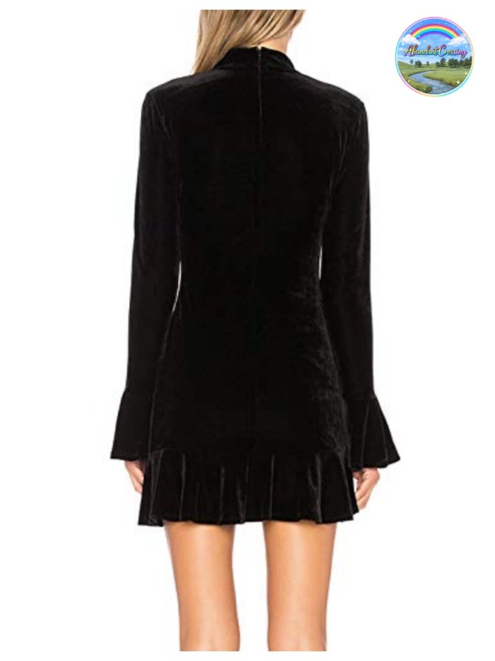 Velvet Long Sleeve Bodycon Mini Dress Ruffled - Picture 2 of 4